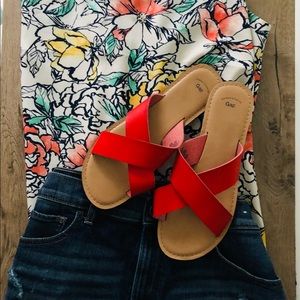 Gap Orange Leather Slides Sz 9 🌸-Like New!!